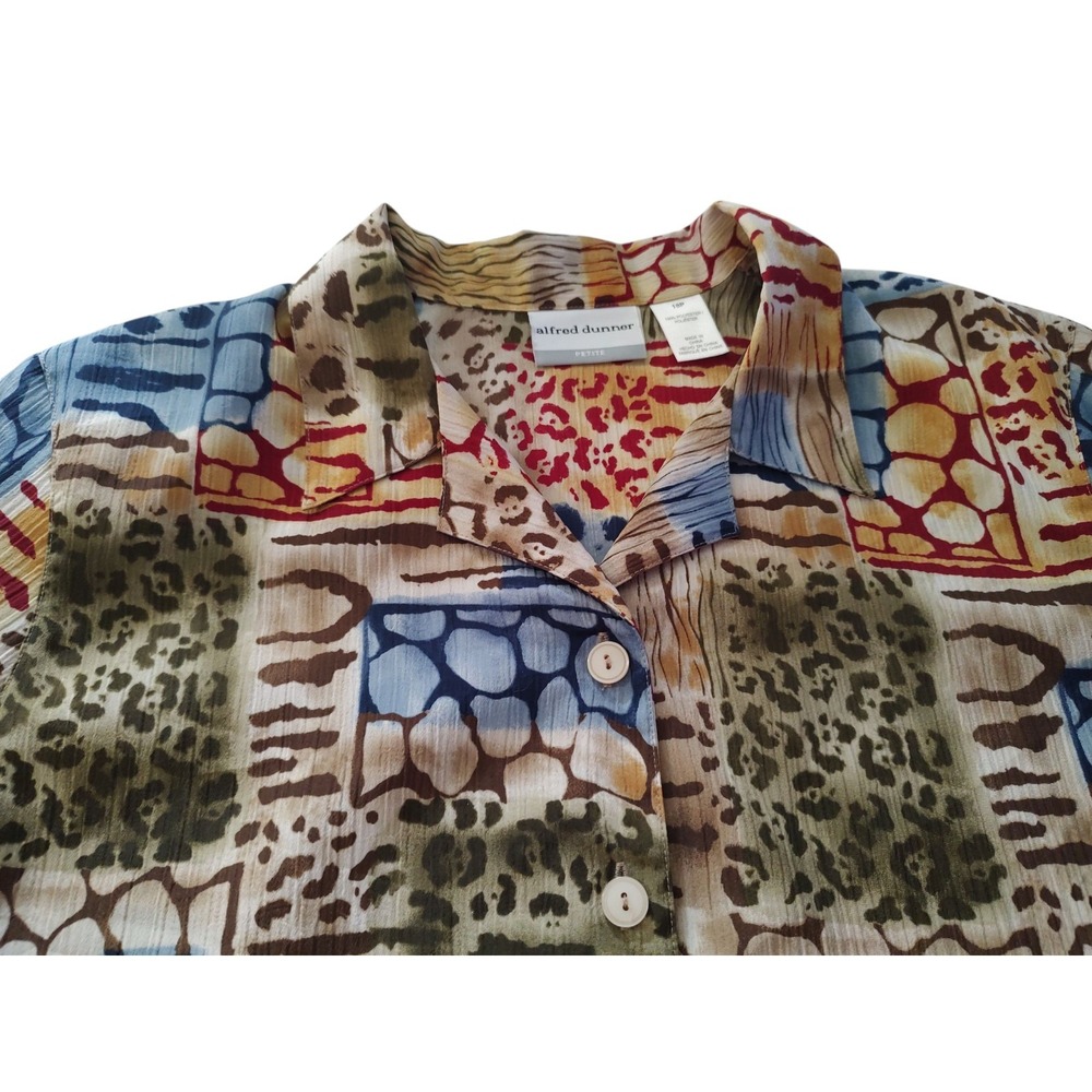 Alfred Dunner Animal‎ Print Blouse Short Sleeve Colorful Womens Eighteen Petite